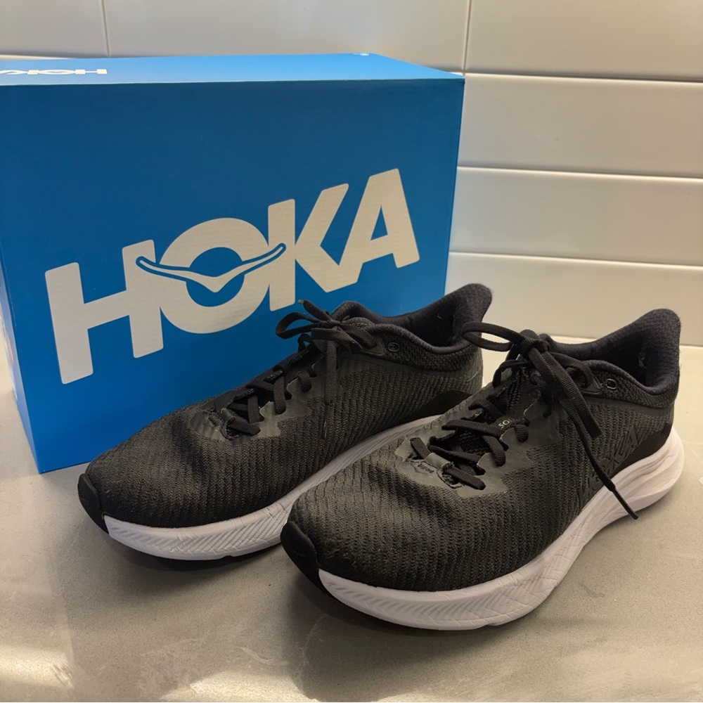 Hoka Black and White Athletic Shoes